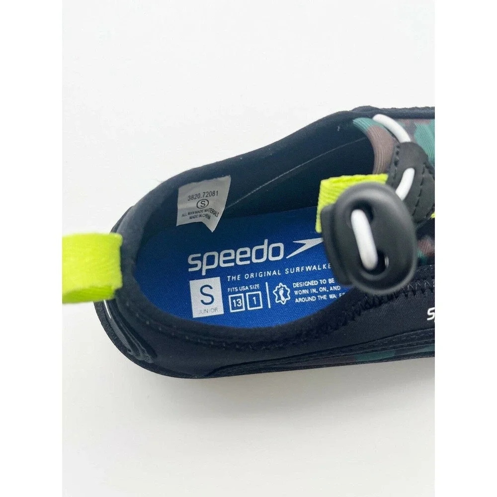 Speedo Black Green Camo Print Slip On Drawcord Water Shoes Size Small 13 / 1